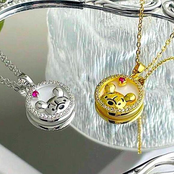 Disney Winnie The Pooh Necklace Charm Sterling Silver Crystal Stone - Picture 4 of 11